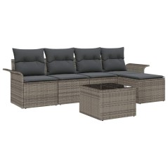vidaXL Set Divano da Giardino 5 Pezzi con Cuscini in Rattan e Poliestere Nero