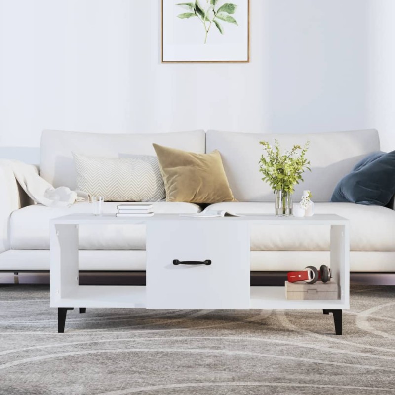 Tavolino da Salotto Bianco 102x50x40 cm in Legno Multistrato Tavolino da Salotto Bianco 102x50x40 cm in Legno Multistrato
