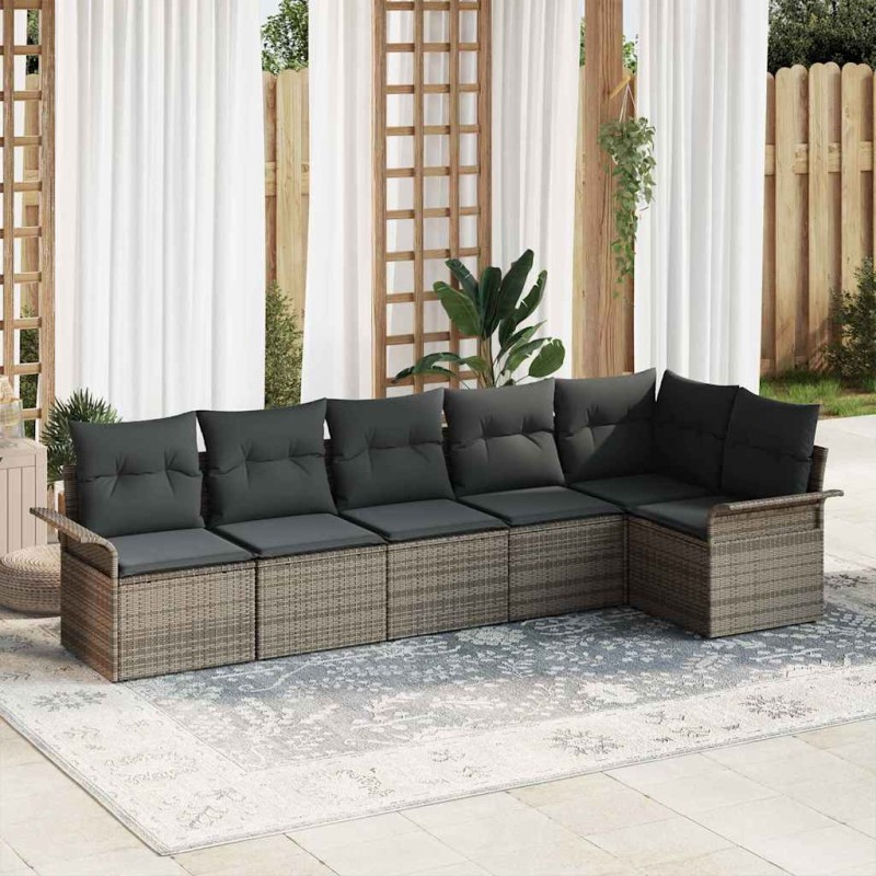 vidaXL Set Divano da Giardino 6 Pezzi con Cuscini Grigi in Rattan Sintetico vidaXL Set Divano da Giardino 6 Pezzi con Cuscini Grigi in Rattan Sintetico