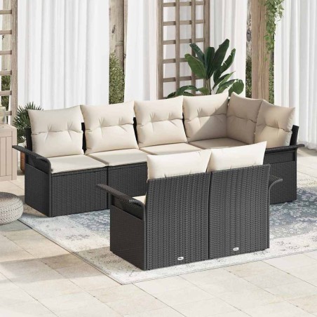 vidaXL Set di divani da giardino a 7 pezzi con cuscini neri in polyrattan