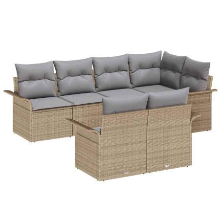 vidaXL Set divano giardino 7 pezzi con cuscini beige in rattan sintetico
