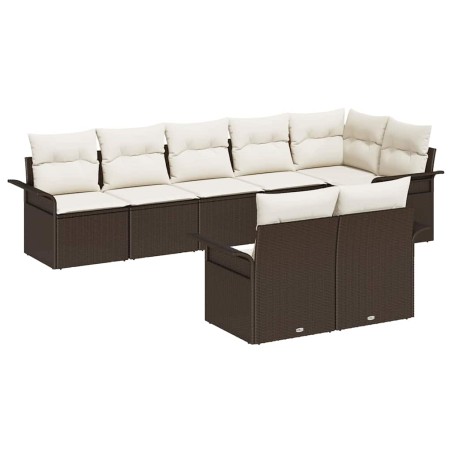 vidaXL Set da giardino con 8 pezzi e cuscini marroni in poly rattan