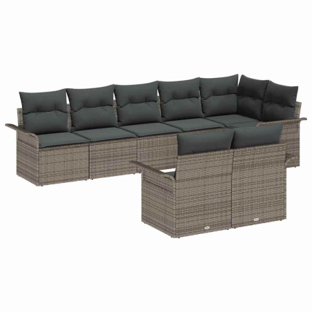 vidaXL Set da Giardino 8 Pezzi con Cuscini Grigi in Polyrattan