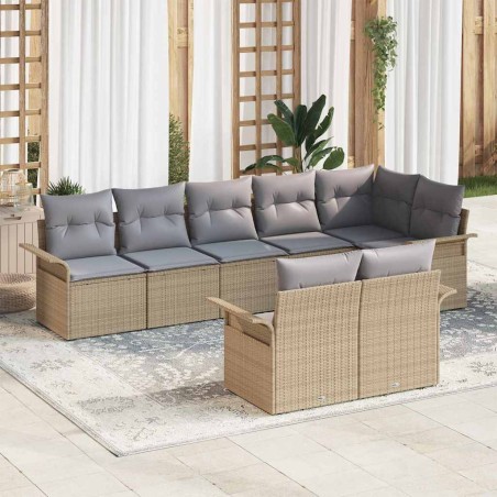 vidaXL Set di divani da giardino 8 pezzi con cuscini beige in rattan sintetico