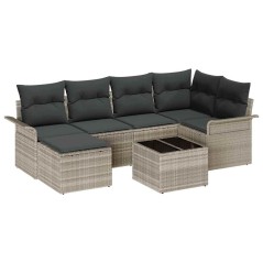 vidaXL Set da giardino modulare con divano a 7 pezzi e cuscini in rattan grigio