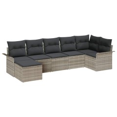 vidaXL Set Divano da Giardino 7 Pezzi in Rattan Sintetico Grigio Chiaro