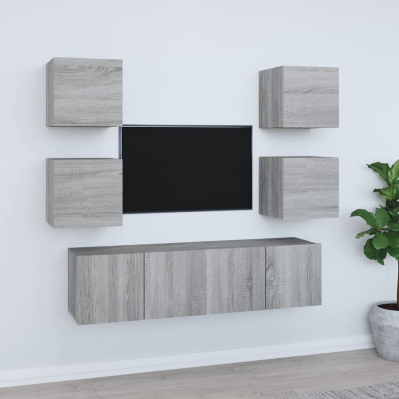 Set di Mobili Porta TV 6 pz Grigio Sonoma in Legno Multistrato Set di Mobili Porta TV 6 pz Grigio Sonoma in Legno Multistrato