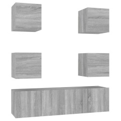 Set di Mobili Porta TV 6 pz Grigio Sonoma in Legno Multistrato