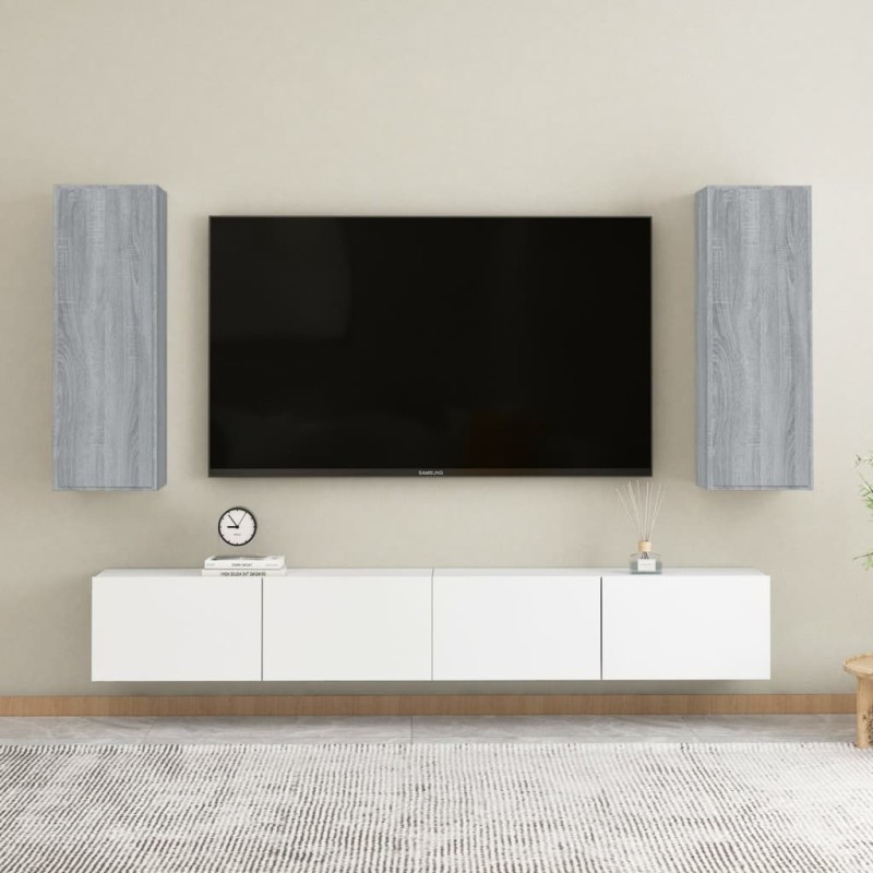 Mobili TV 2 pz Grigio Sonoma 30,5x30x90 cm in Legno Multistrato Mobili TV 2 pz Grigio Sonoma 30,5x30x90 cm in Legno Multistrato