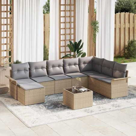 vidaXL Set di divani da giardino 9 pezzi con cuscini in rattan sintetico nero
