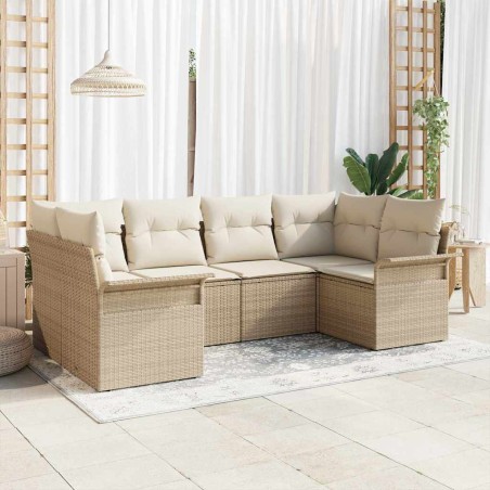 vidaXL Set di Divani da Giardino 6 Pezzi con Cuscini Beige in Poly Rattan