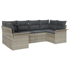 vidaXL Set di divani da giardino , 6 pezzi, con cuscini grigio chiaro in polirattan.