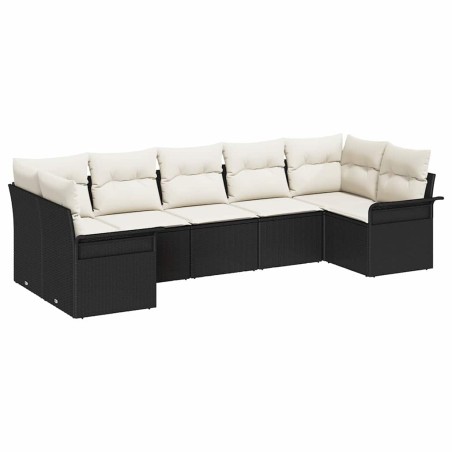 vidaXL Set di divani da giardino 7 pezzi con cuscini in rattan poliestere nero