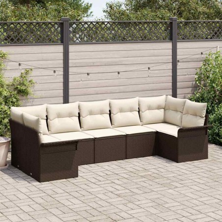 vidaXL Set di divani da giardino 7 pezzi con cuscini marroni in rattan sintetico