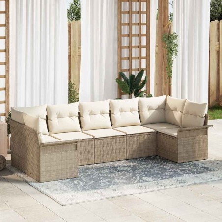 vidaXL Set da Giardino in Rattan 7 Pezzi con Cuscini Beige
