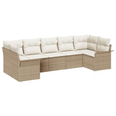 vidaXL Set da Giardino in Rattan 7 Pezzi con Cuscini Beige