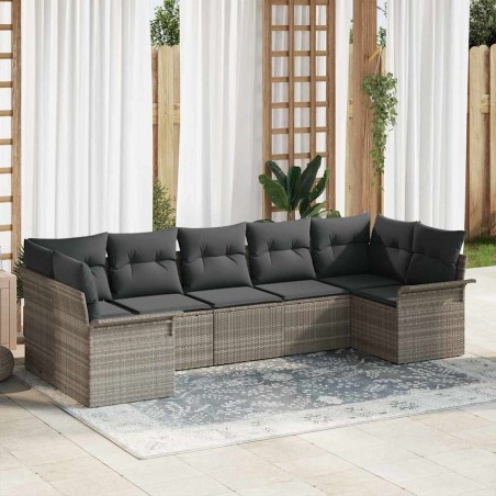 vidaXL Set Divano da Giardino con cuscino con cuscino 7 pcs Grigio chiaro e nero