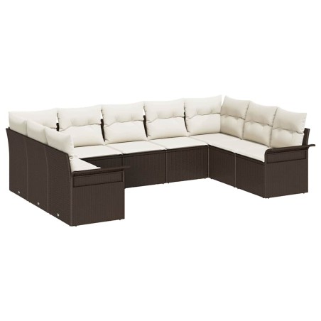 vidaXL Set Divano Giardino da 9 Pezzi con Cuscini Marrone in Rattan Sintetico