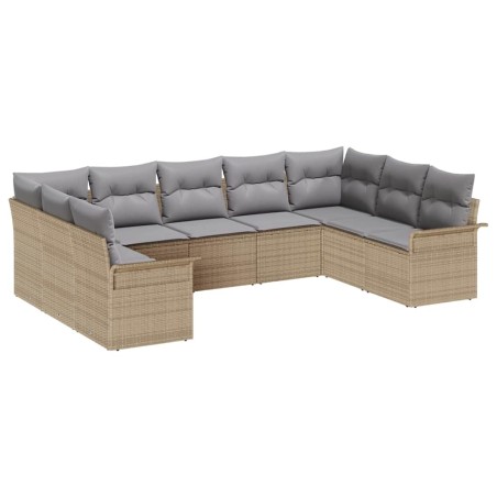 vidaXL Set Divano da Giardino 9 Pezzi con Cuscini Beige in Rattan Sintetico