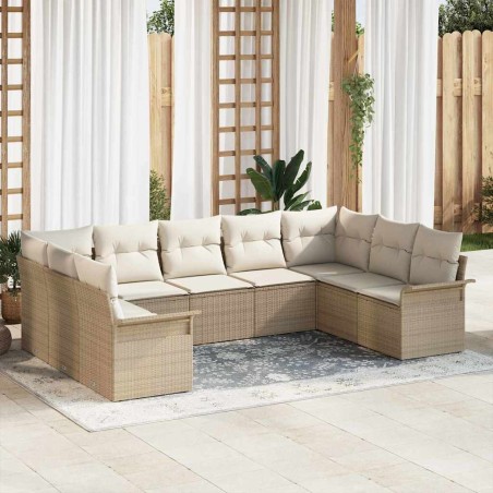 vidaXL Set Giardino 9 Pezzi con Cuscini Beige in Rattan Sintetico