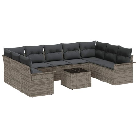 vidaXL Set Divano da Giardino 9 Pezzi con Cuscini in Rattan Polyrattan Nero