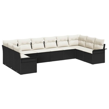 vidaXL Set di divani da giardino da 10 pezzi in polyrattan nero con cuscini