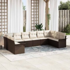 vidaXL Set divano da giardino di 10 pezzi con cuscini in rattan sintetico marrone.
