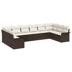 vidaXL Set divano da giardino di 10 pezzi con cuscini in rattan sintetico marrone.