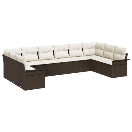 vidaXL Set divano da giardino di 10 pezzi con cuscini in rattan sintetico marrone.