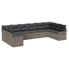 Set Divano da Giardino vidaXL da 10 Pezzi con Cuscini Grigio Polyrattan