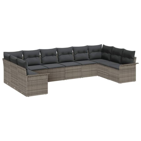 Set Divano da Giardino vidaXL da 10 Pezzi con Cuscini Grigio Polyrattan