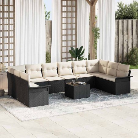 vidaXL Set di divano da giardino con cuscini in rattan polipropilene marrone, 10 pezzi.