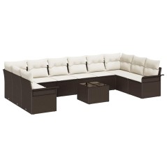 vidaXL Set di divani da giardino in 10 pezzi con cuscini grigi in poly rattan.