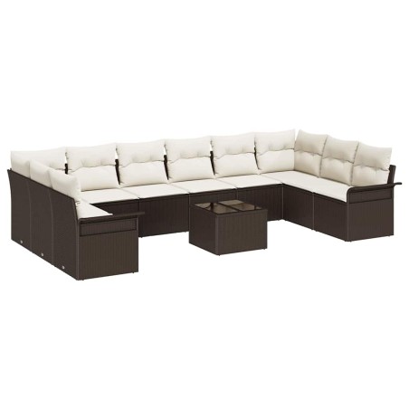 vidaXL Set di divani da giardino in 10 pezzi con cuscini grigi in poly rattan.