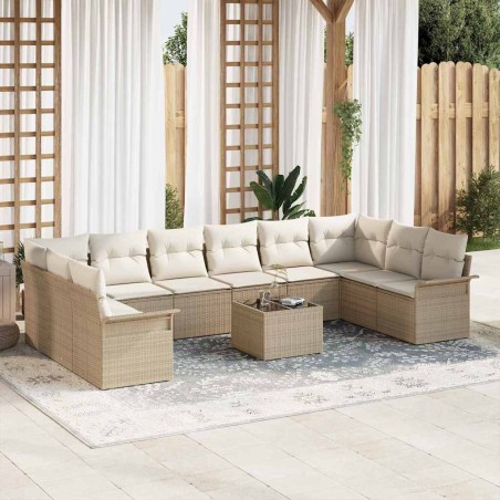 vidaXL Set di divani per giardino da 11 pezzi con cuscini in rattan sintetico marrone.
