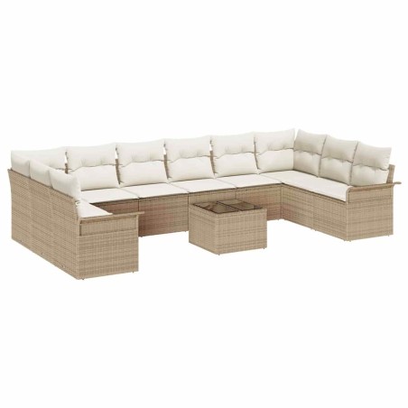 vidaXL Set di divani per giardino da 11 pezzi con cuscini in rattan sintetico marrone.