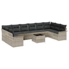 vidaXL Set da Giardino in 11 Pezzi con Cuscini Grigi in Rattan Polietilene.