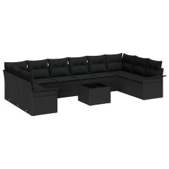 vidaXL Set di divani da giardino , 11 pezzi, beige, in rattan sintetico.