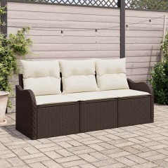 vidaXL Set da Giardino in 3 Pezzi con Cuscini Marroni in Rattan Sintetico.