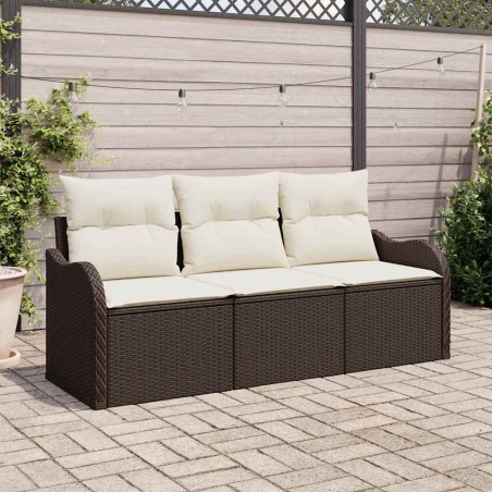 vidaXL Set da Giardino in 3 Pezzi con Cuscini Marroni in Rattan Sintetico.