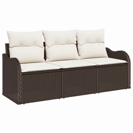 vidaXL Set da Giardino in 3 Pezzi con Cuscini Marroni in Rattan Sintetico.