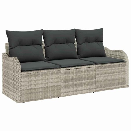 vidaXL Set di divani da giardino 3 pezzi con cuscini grigio chiaro in polirattan