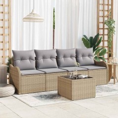 vidaXL Set di divani da giardino 5 pezzi con cuscini beige in polyrattan