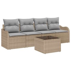 vidaXL Set di divani da giardino 5 pezzi con cuscini beige in polyrattan