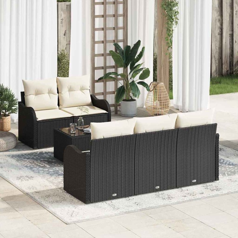 vidaXL Set da Giardino con 6 Pezzi e Cuscini Neri in Rattan Sintetico