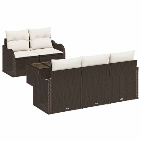 vidaXL Set Divano da Giardino 6 Pezzi con Cuscini Marrone in Rattan Sintetico