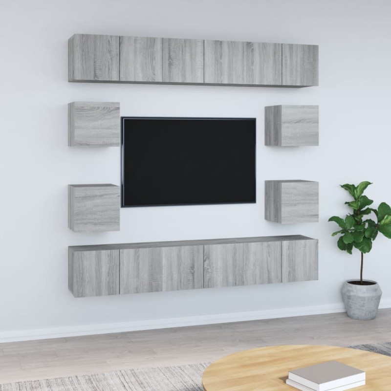 Set Mobili Porta TV 10 pz Grigio Sonoma in Legno Multistrato Set Mobili Porta TV 10 pz Grigio Sonoma in Legno Multistrato