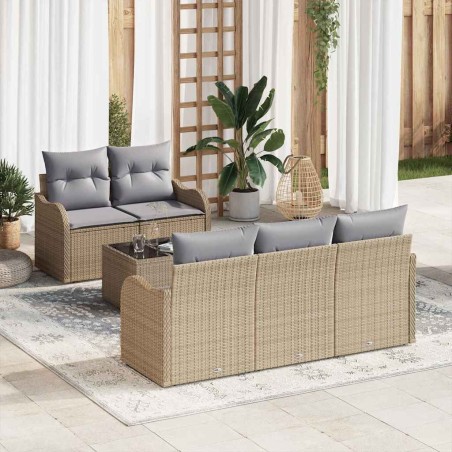 vidaXL Set di divani da giardino a 6 pezzi con cuscini beige in rattan sintetico.