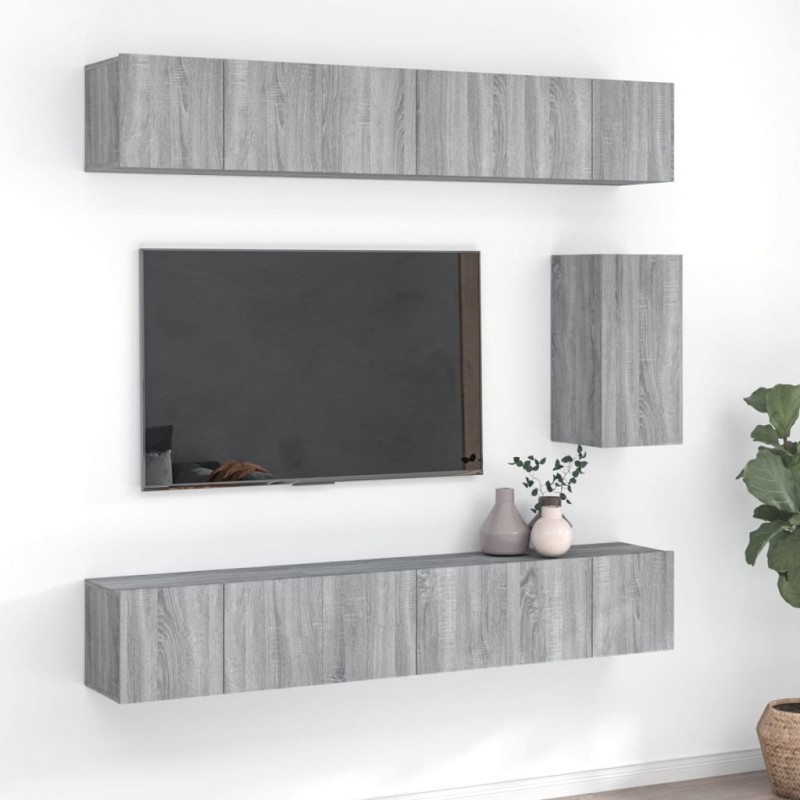 Set di Mobili Porta TV 7 pz Grigio Sonoma in Legno Multistrato Set di Mobili Porta TV 7 pz Grigio Sonoma in Legno Multistrato