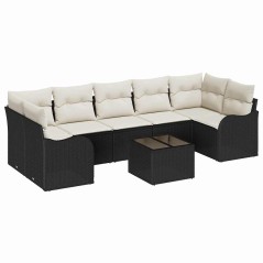 vidaXL Set Giardinaggio 8 Pezzi con Cuscini Neri in Rattan Sintetico